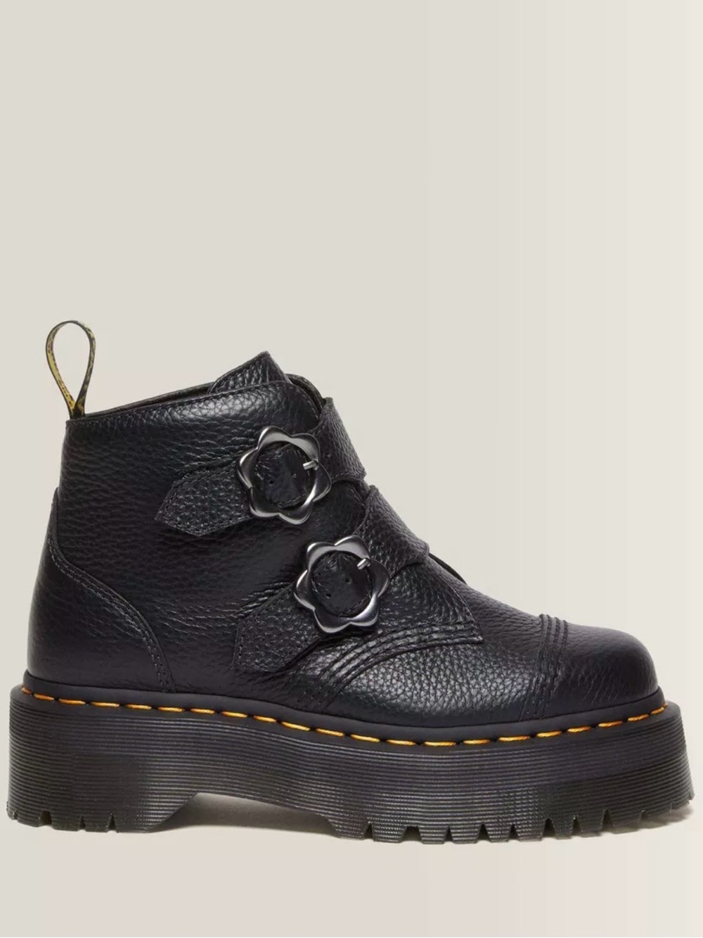Dr. Martens Black Pebbled Leather Double-Buckle Platform Ankle Boot NWOT